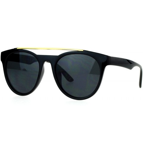 Aviator Womens Sunglasses Designer Retro Fashion Metal Top Bar Round Aviator - Black Gold - C3188G555LZ $8.27