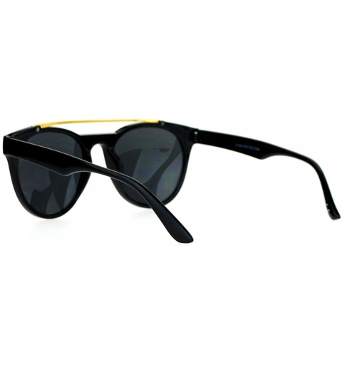 Aviator Womens Sunglasses Designer Retro Fashion Metal Top Bar Round Aviator - Black Gold - C3188G555LZ $8.27