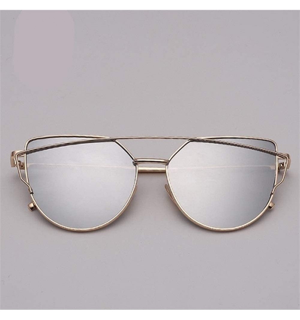 Cat Eye 2020 Cat Eye Sunglasses Women Vintage Metal Reflective Glasses for Women Mirror Retro (Color Gold Silver) - C7199EIAI...