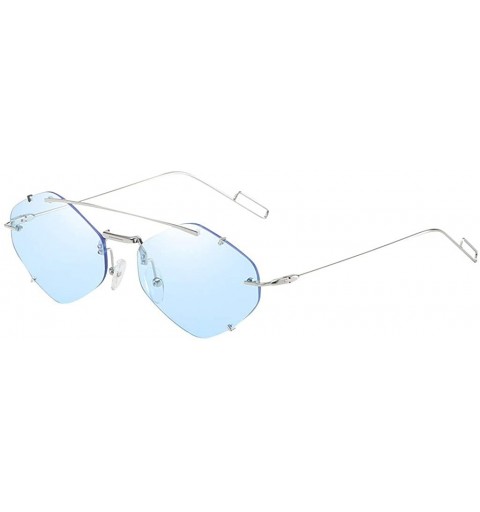 Cat Eye Irregular Diamond Shape Flat Lens Mirrored Metal Frame Glasses Cat Eye Sunglasses - Blue - CB196YYNQMZ $8.79