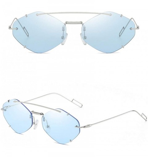 Cat Eye Irregular Diamond Shape Flat Lens Mirrored Metal Frame Glasses Cat Eye Sunglasses - Blue - CB196YYNQMZ $8.79