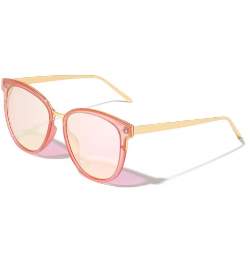 Cat Eye Daegu Flat Lens Retro Color Mirror Cat Eye Sunglasses - Pink - C11975YG7LH $17.56