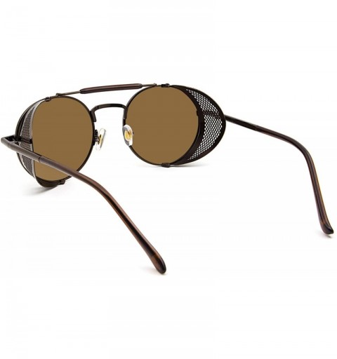 Goggle Steampunk Style Round Vintage Polarized Sunglasses Retro Eyewear UV400 Protection Matel Frame - CU18NMELRK5 $11.74