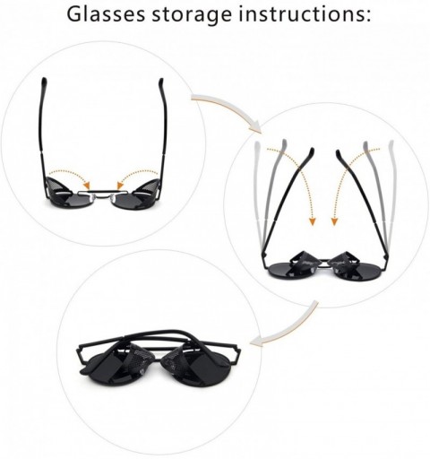 Goggle Steampunk Style Round Vintage Polarized Sunglasses Retro Eyewear UV400 Protection Matel Frame - CU18NMELRK5 $11.74