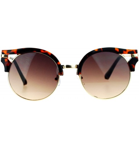 Cat Eye Ribbon Horn Half Rim Thick Cat Eye Circle Lens Chic Sunglasses - Tortoise - C0127A9UJEB $10.58