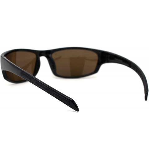 Sport Polarized Light Weight Mens Narrow Rectangular Warp Sport Plastic Sunglasses - Black Brown - CA195TM4CD9 $14.74