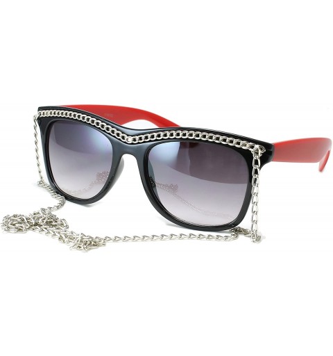 Round Women's Chain Link Plastic Sunglasses - Black/Red - CE1196G21P3 $9.88