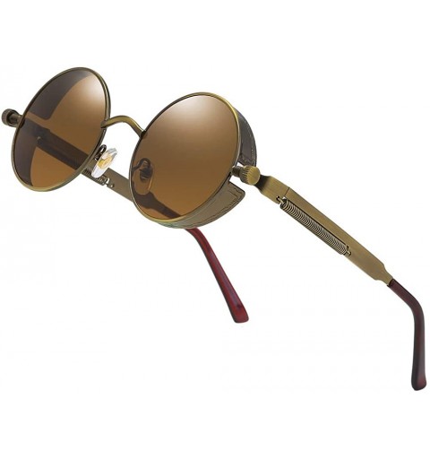 Oval Vintage Steampunk Sunglasses Circle Glasses - 145brown/Brown - CA18M3ANUZZ $10.66
