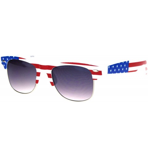 Rectangular Mens American Flag Print Half Horn Rim Hipster Sunglasses - White Smoke - CU18LNOYT5N $7.93