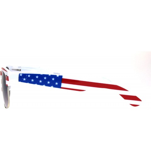 Rectangular Mens American Flag Print Half Horn Rim Hipster Sunglasses - White Smoke - CU18LNOYT5N $7.93