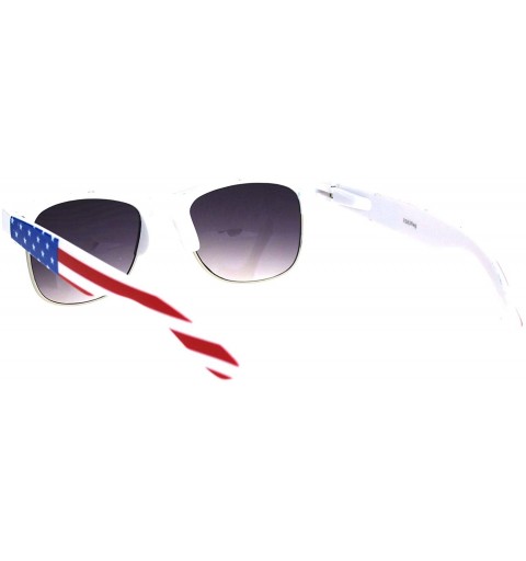 Rectangular Mens American Flag Print Half Horn Rim Hipster Sunglasses - White Smoke - CU18LNOYT5N $7.93