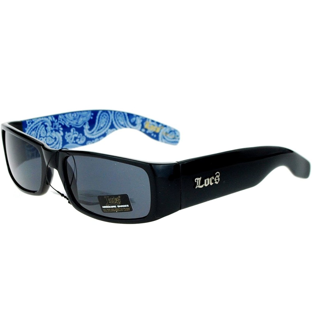 Rectangular Locs Sunglasses Mens Black Rectangular Frame Paisley Bandanna Print - Black Blue - CG180CCX0HK $9.64