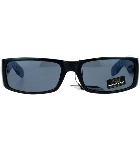 Rectangular Locs Sunglasses Mens Black Rectangular Frame Paisley Bandanna Print - Black Blue - CG180CCX0HK $9.64