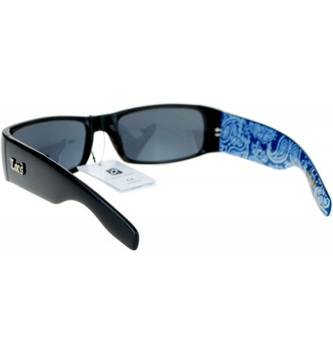 Rectangular Locs Sunglasses Mens Black Rectangular Frame Paisley Bandanna Print - Black Blue - CG180CCX0HK $9.64