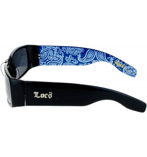 Rectangular Locs Sunglasses Mens Black Rectangular Frame Paisley Bandanna Print - Black Blue - CG180CCX0HK $9.64