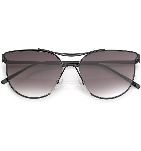Cat Eye Modern Slim Metal Arms Double Nose Bridge Round Flat Lens Cat Eye Sunglasses 55mm - Black / Lavender - CQ1822T3GWX $1...