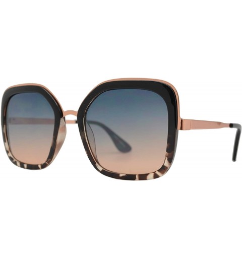 Square Square Metal Trim Plastic Sunglasses - Black Fade + Blue Pink - C418OOAS2XY $14.18