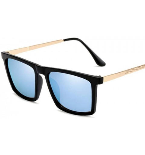 Aviator Rectangle Sunglasses Polarized Men Retro Driving Mirror Sun Glasses Silver - Blue - C018YZT0KHE $9.61