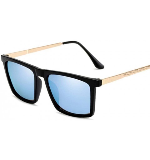 Aviator Rectangle Sunglasses Polarized Men Retro Driving Mirror Sun Glasses Silver - Blue - C018YZT0KHE $9.61