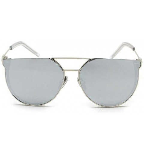 Round Oversized Half Frame Metal Round Sun glasses For Women Flat Top Shades Sunglasses - Silver - CA18LTTD0RW $10.11