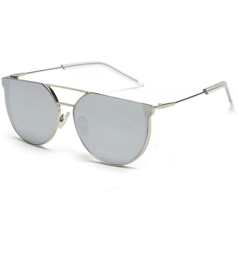 Round Oversized Half Frame Metal Round Sun glasses For Women Flat Top Shades Sunglasses - Silver - CA18LTTD0RW $10.11