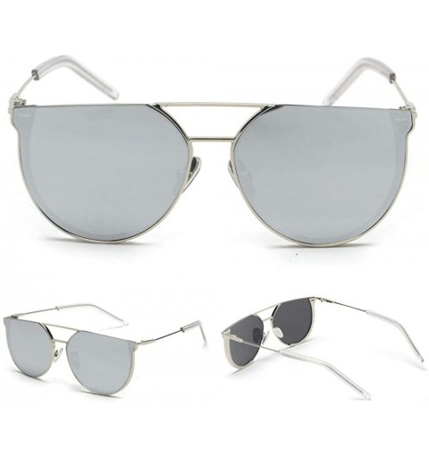 Round Oversized Half Frame Metal Round Sun glasses For Women Flat Top Shades Sunglasses - Silver - CA18LTTD0RW $10.11