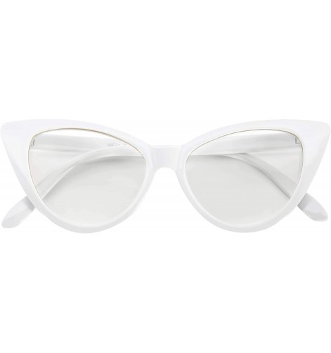 Goggle Stylish Fashion Vintage Cat Eye Sunglasses UV Protection - White Frame / Clear Lens - CX127CMS8XV $12.57