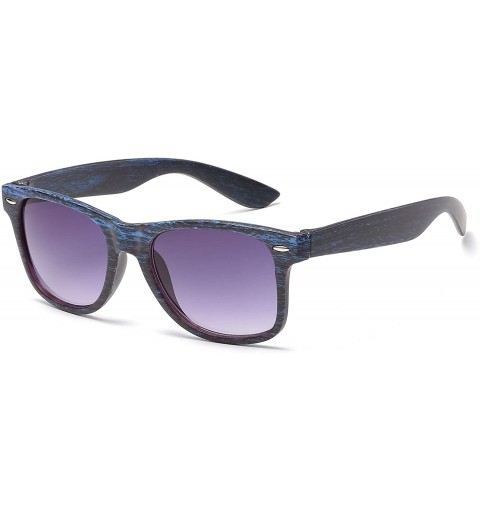 Square Retro Faux Wood Print Horn Rimmed Square Sunglasses Vintage Eyewear - Blue Wood Print-grey Gradient - C218S4K3XDA $10.92