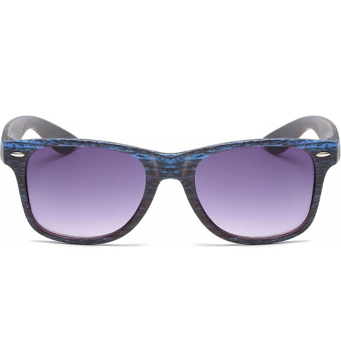 Square Retro Faux Wood Print Horn Rimmed Square Sunglasses Vintage Eyewear - Blue Wood Print-grey Gradient - C218S4K3XDA $10.92