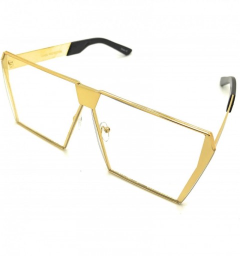 Square Oversized Square Eye Glasses Metal Frame Flat Top Sunglasses - Gold Clear - CM182XLKQNY $11.55