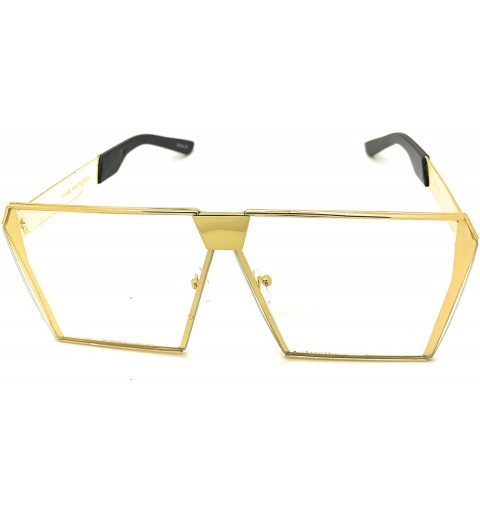 Square Oversized Square Eye Glasses Metal Frame Flat Top Sunglasses - Gold Clear - CM182XLKQNY $11.55