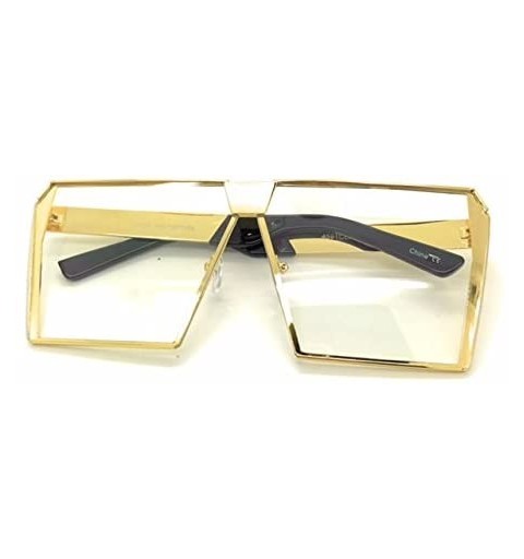 Square Oversized Square Eye Glasses Metal Frame Flat Top Sunglasses - Gold Clear - CM182XLKQNY $11.55