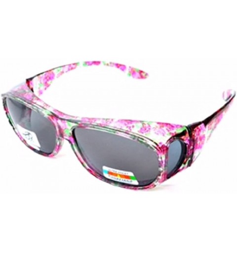 Rectangular Polarized Rhinestone Wear Over Sunglasses- Size Large -Oval Rectangular Fit Over Lens Cover Sunglasses - Flower -...