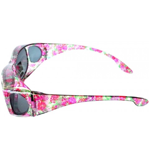 Rectangular Polarized Rhinestone Wear Over Sunglasses- Size Large -Oval Rectangular Fit Over Lens Cover Sunglasses - Flower -...