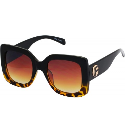 Oval Oversize Square Sunglasses Women Multi Tinted Frame Fashion Modern Shades - Black-yellow Tortoise - CD18IC57CT9 $19.04