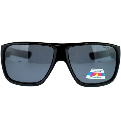 Oversized Mens Oversized Rectangular Polarized Sporty Plastic Biker Sunglasses - Shinny Black - CC11NJ291XP $12.73