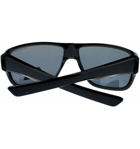 Oversized Mens Oversized Rectangular Polarized Sporty Plastic Biker Sunglasses - Shinny Black - CC11NJ291XP $12.73