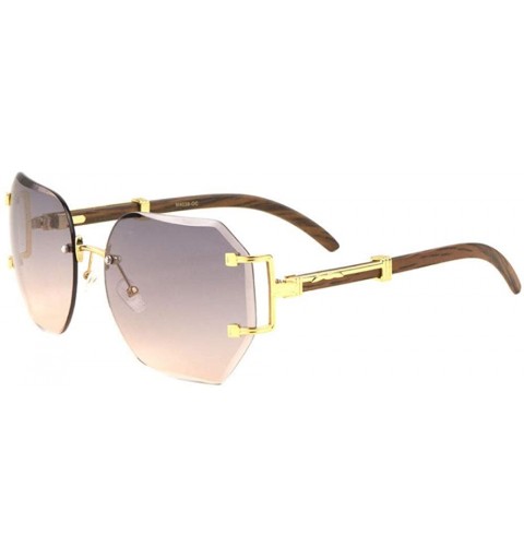 Oversized Socialite Womens Metal & Wood Sunglasses w/Oversized Square Lenses - Gold Metal & Cerry Wood Frame - C318R5GK6H7 $1...