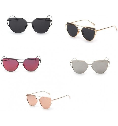 Cat Eye Hot Sale! Fashion Women Glasses-Classic Metal Frame Mirror Twin-Beams Cat Eye UV Protection Sunglasses (Silver) - CB1...