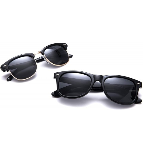 Wayfarer Polarized Sunglasses Navigator Rectangular - (2 Pack) black Frame (Glossy Finish) / Polarized Gray Lens - C1194EN8UI...