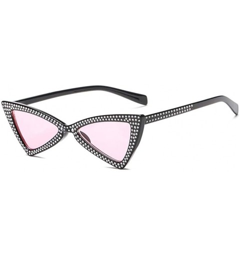 Cat Eye Triangle Sunglasses Women Sunshade Rhinestone Butterfly Frame Cat Eye Sun Glasses Female Black Eyewear UV400 - CT198U...