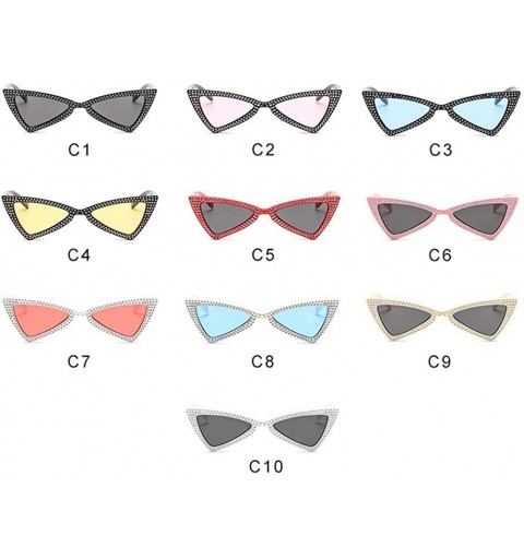 Cat Eye Triangle Sunglasses Women Sunshade Rhinestone Butterfly Frame Cat Eye Sun Glasses Female Black Eyewear UV400 - CT198U...