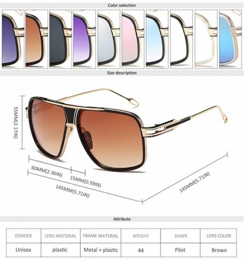 Aviator Retro Oversized Pilot Sunglasses Metal Frame for Men Women Square Glasses Mirror Lens Gold Rim - Multicoloured - CY18...