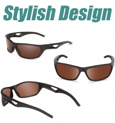 Sport Polarized Sports Sunglasses For Men Women Running Fishing Driving TR90 Frame - Matte Black Frame / Brown Lenses - CQ18U...