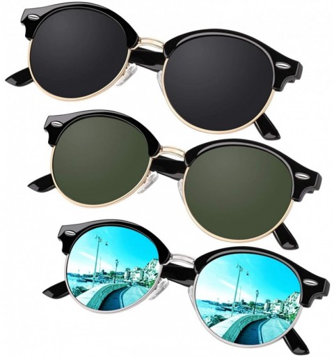 Round Classic Semi Rimless Half Frame Polarized Sunglasses for Men Women UV400 - CR196OHH6H9 $19.15