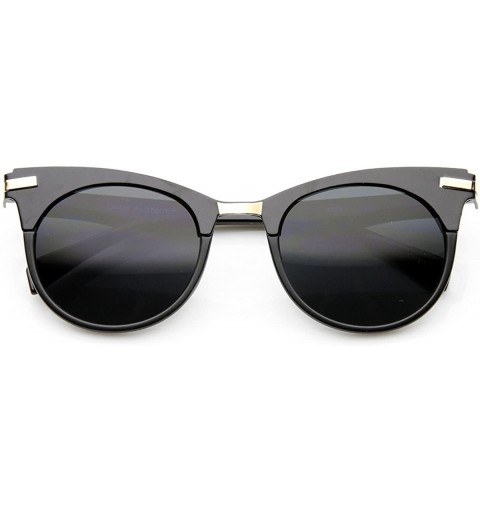 Rimless Retro Mod Fashion High Temple Riveted Round Cat Eye Sunglasses - Solid-black Smoke - C111YEJ6OTV $14.67
