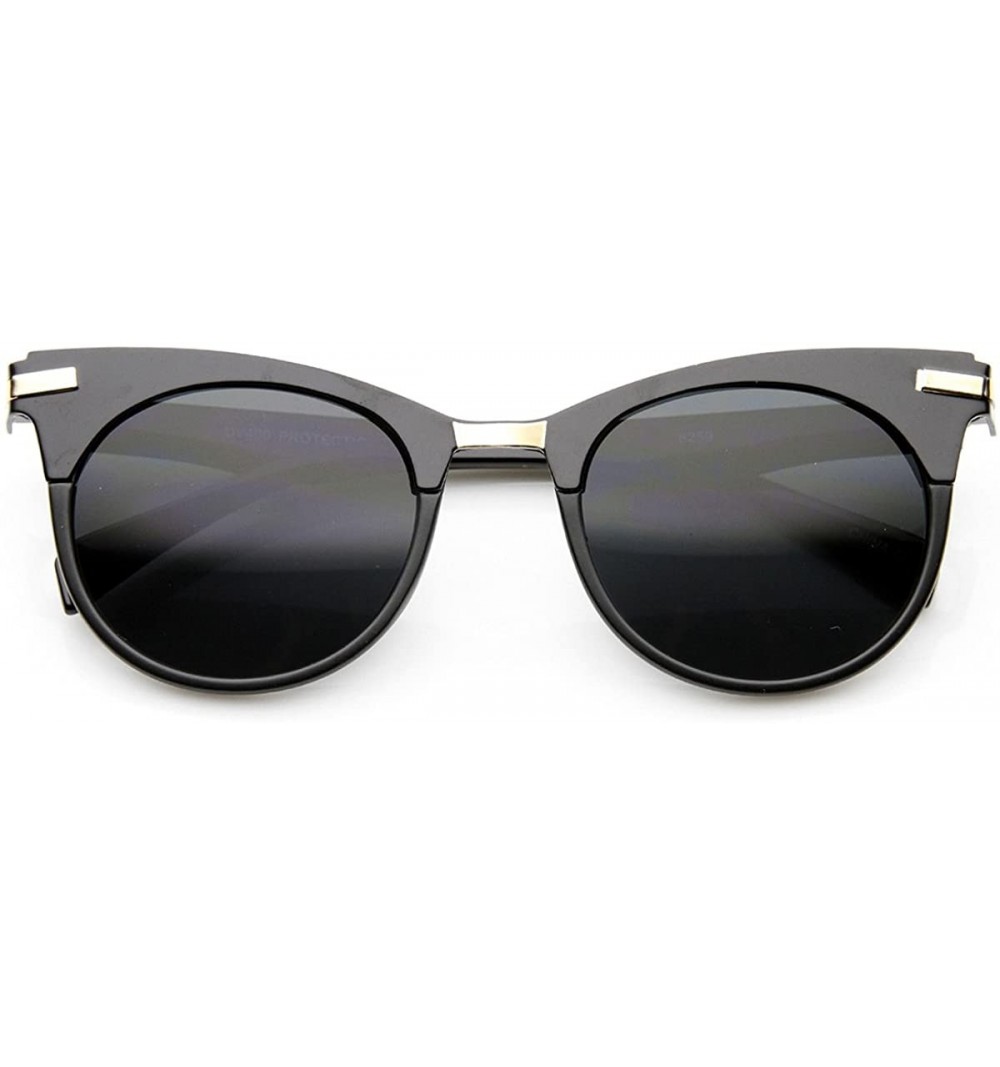 Rimless Retro Mod Fashion High Temple Riveted Round Cat Eye Sunglasses - Solid-black Smoke - C111YEJ6OTV $14.67