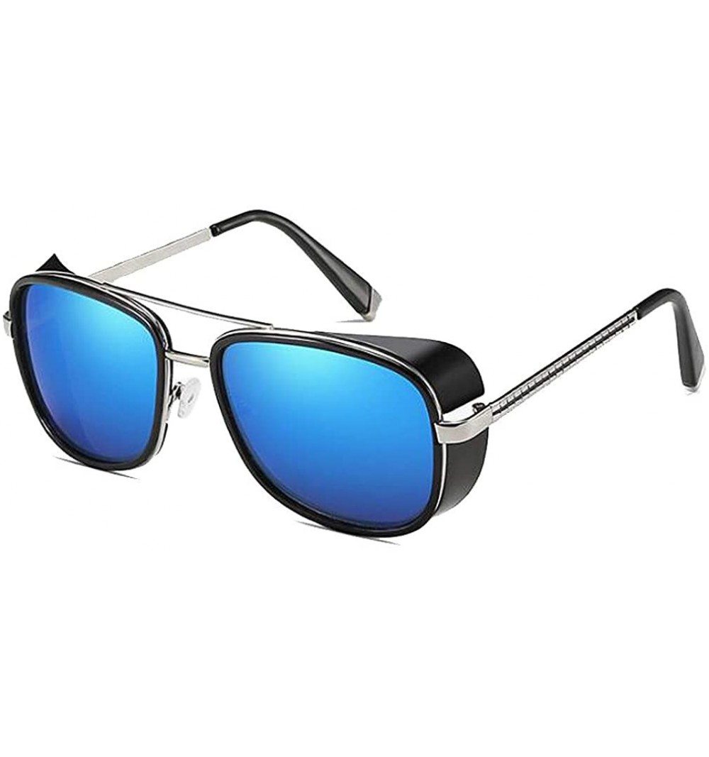 Rectangular Men Women Steampunk Sunglasses Windproof Driving Frog Mirror Cover Side Shield Square Sunglasses - Blue - C618T0D...