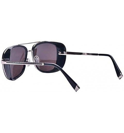 Rectangular Men Women Steampunk Sunglasses Windproof Driving Frog Mirror Cover Side Shield Square Sunglasses - Blue - C618T0D...