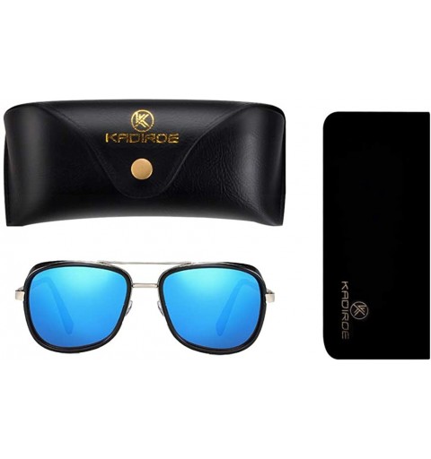 Rectangular Men Women Steampunk Sunglasses Windproof Driving Frog Mirror Cover Side Shield Square Sunglasses - Blue - C618T0D...